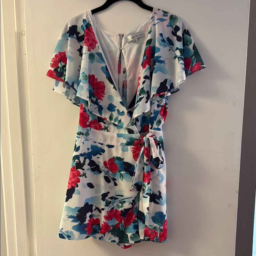 Floral Wrap Romper with Ruffle Sleeves